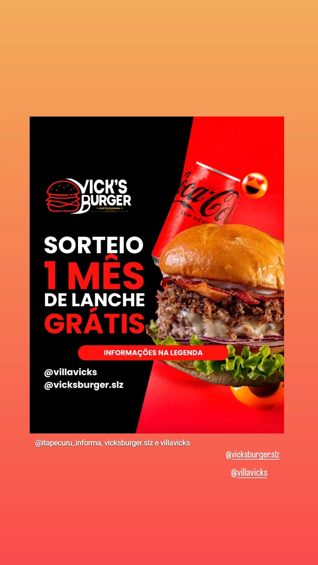 Sorteio de 1 mês de lanche grátis 