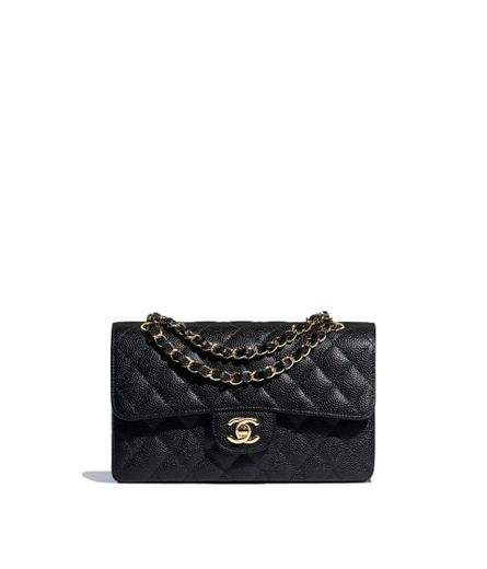 Grained Calfskin & Gold-Tone Metal Black Classic Handbag - Chanel