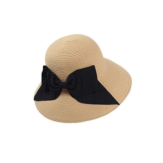 Everkeen Bowknot Sombrero para el Sol para Mujer Verano de ala Ancha Sombrero de Paja para Mujer Plegable Floppy Beach Hat