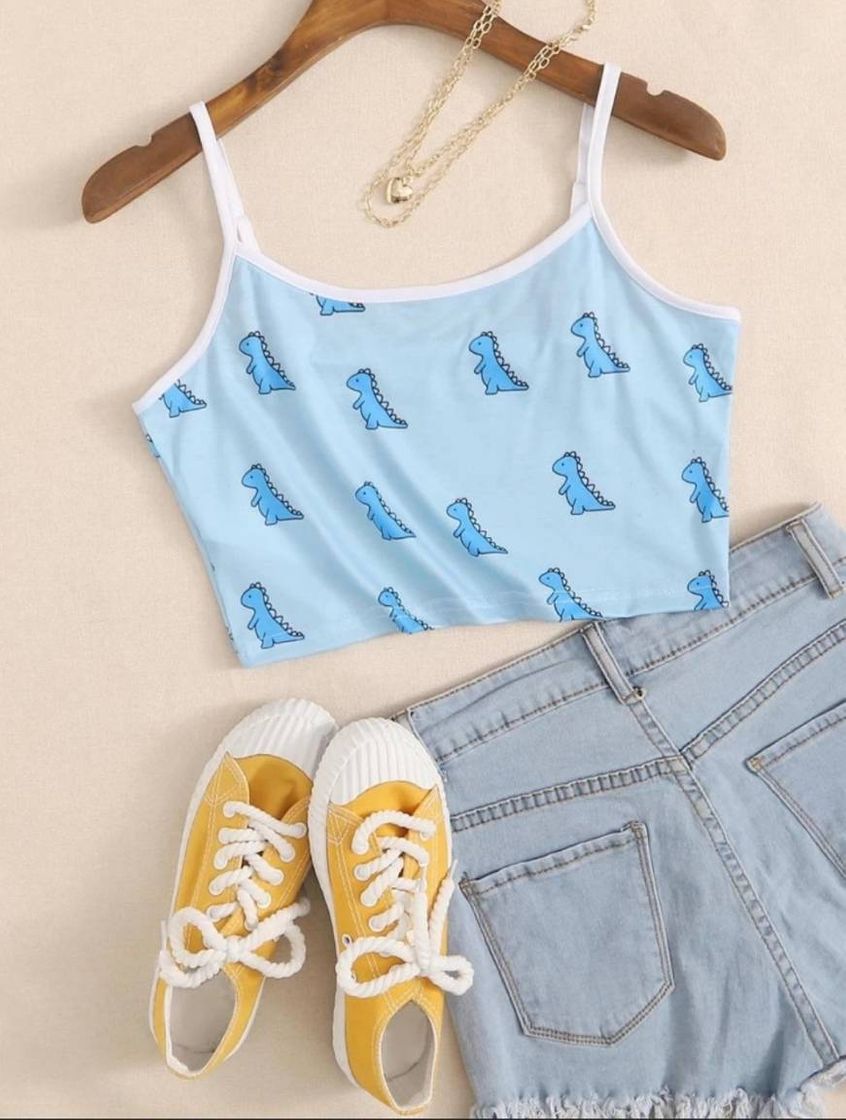Social Dibujos Animados Dinosaurio Ringer Crop Cami

