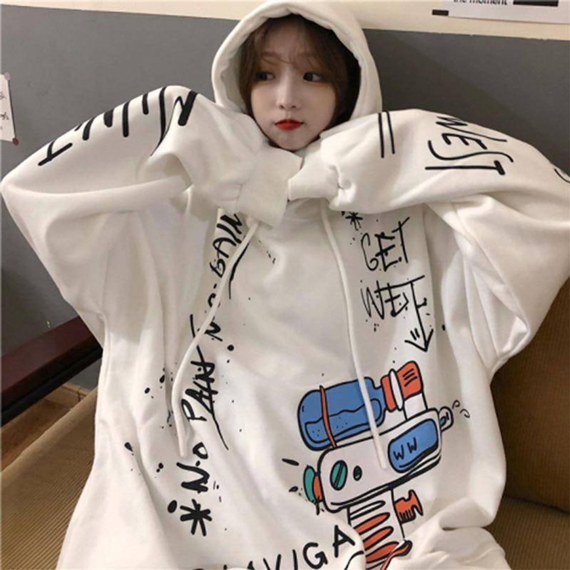 Social Kawaii Women Long Cute Cartoon Print Harajuku Hoodie

