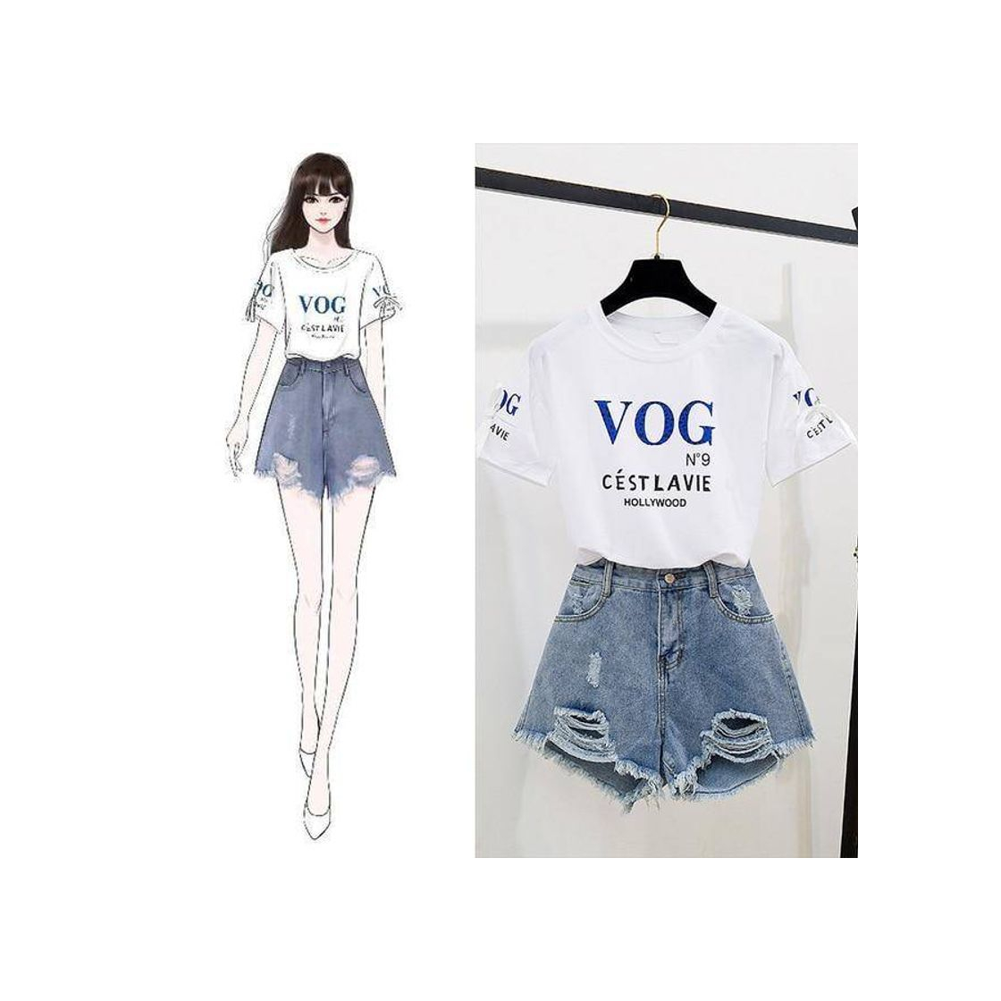 Productos Summer Sweet High Waist Hole Jean Shorts and Blusa Conjuntos