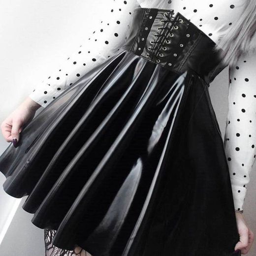 Faldas coreanas de cuero sintético de vendaje gótico Harajuk