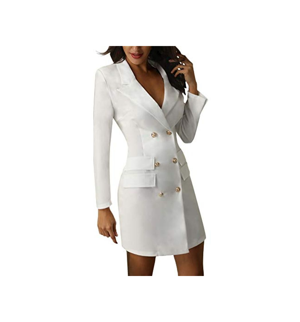 Productos Minetom Mujer Blazer Manga Larga Chaqueta del Traje Mini Vestido Oficina Negocios Parte OL Cuello en V Botón Chaqueta Abrigo Blanco ES 40