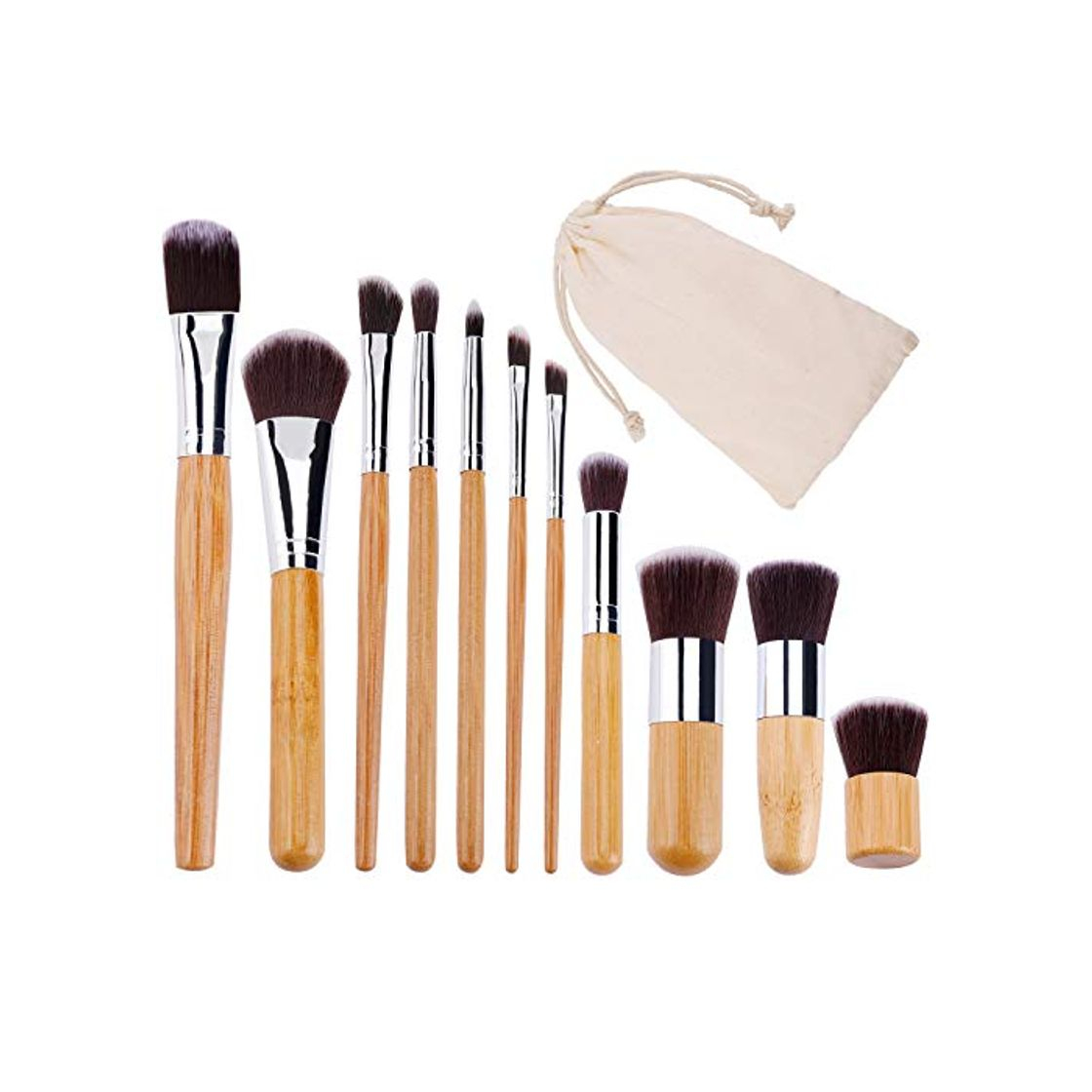 Social Brochas de Maquillaje Profesional Juego de Cepillo de Maquillaje de Bambú para Ojos Rubor Contorno de los Labios Corrector Brochas con Bolsa 11 Piezas