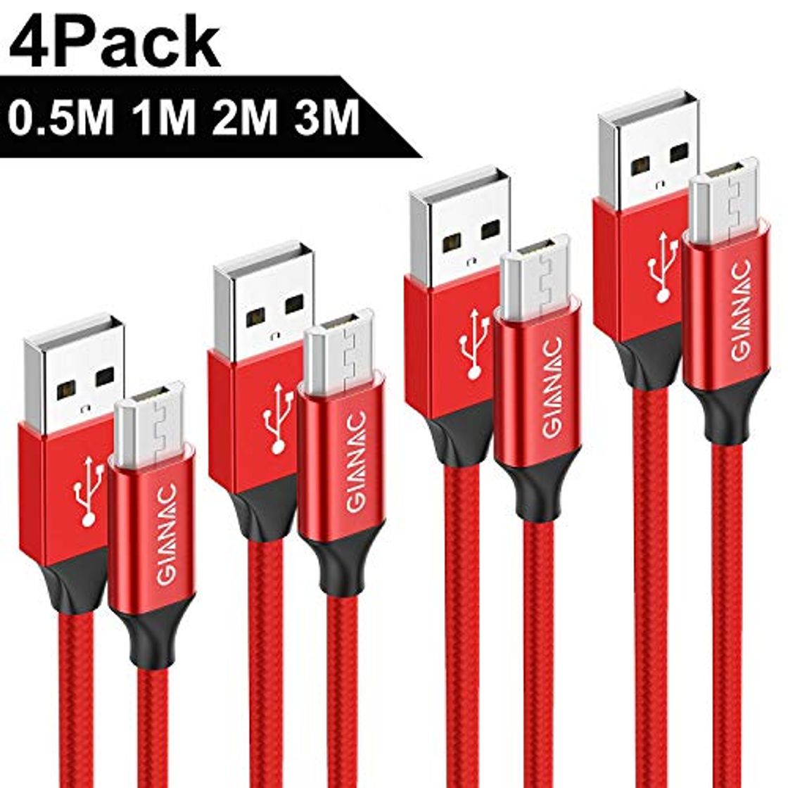Cable Micro USB, QGhappy 4 Pack [0.5m