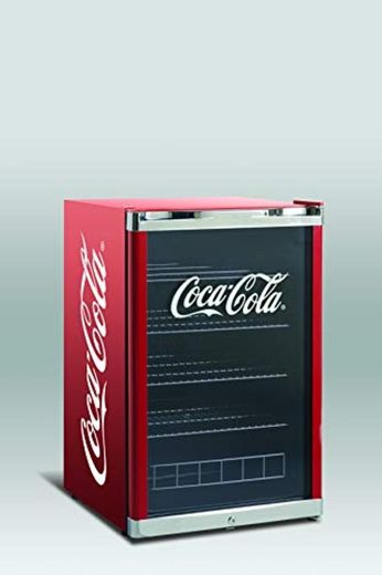 Refrigerador botellero mediano puerta de Cristal, color rojo con logotipo en la