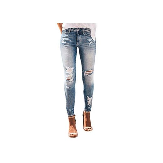 RISTHY Pantalones Jeans Rotos Vaqueros Push Up Vaqueros Elásticos Pantalones de Cintura Alta Straight Denim Pants Sexy Pantalones lápiz Pantalones de Mezclilla Casual para Mujer