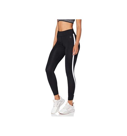 Marca Amazon - AURIQUE Leggings de Deporte con Banda Lateral Mujer, Negro