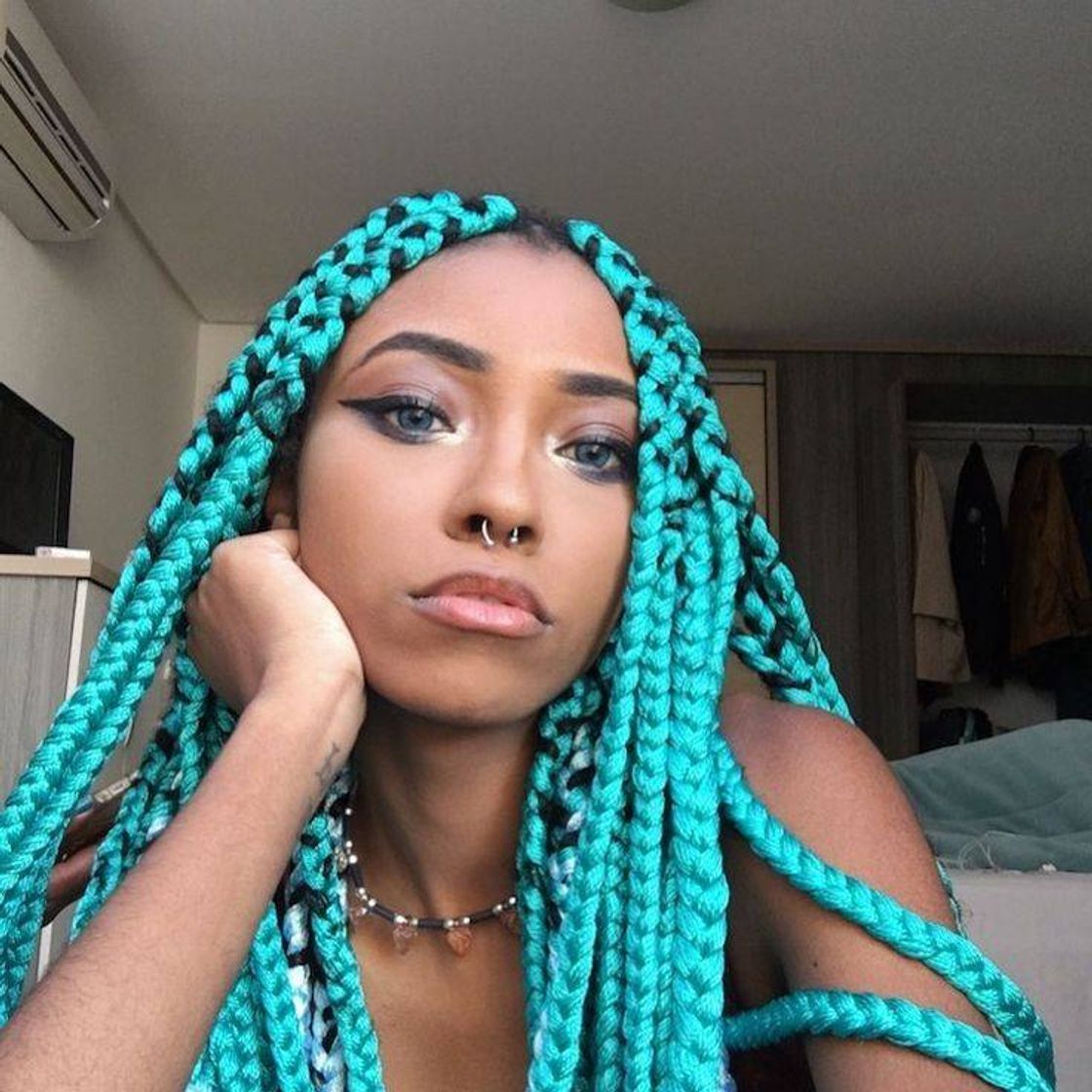 Moda Trança Box Braids Verde Azulado 