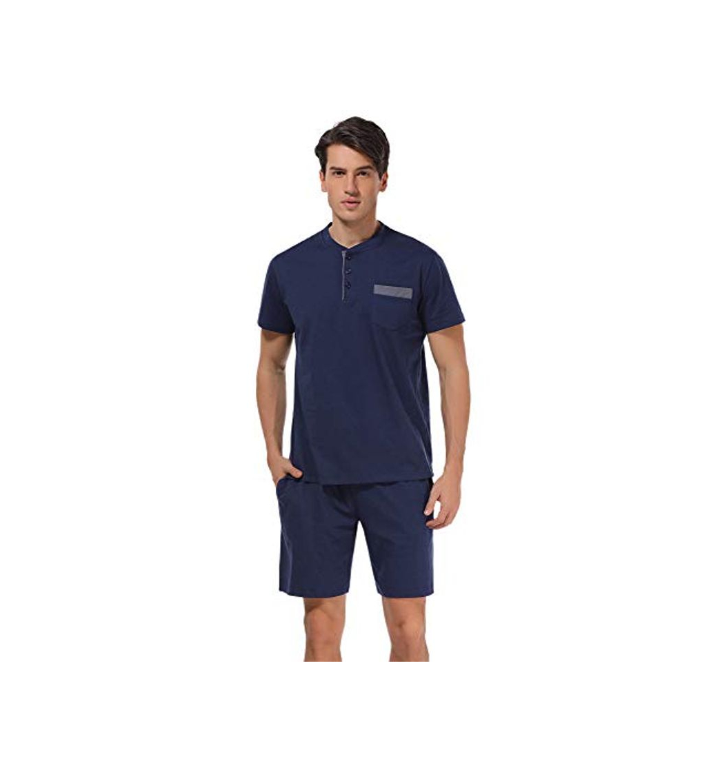 Products Aibrou Pijama Hombre Verano Corto de 100% Algodón Pijamas de Hombre Verano con Pantalón Talla Grande