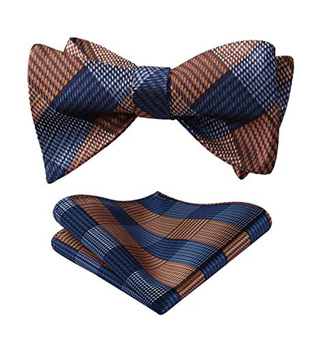 Place HISDERN Hombre de rayas densas Self Bow Tie y Pocket Square Set