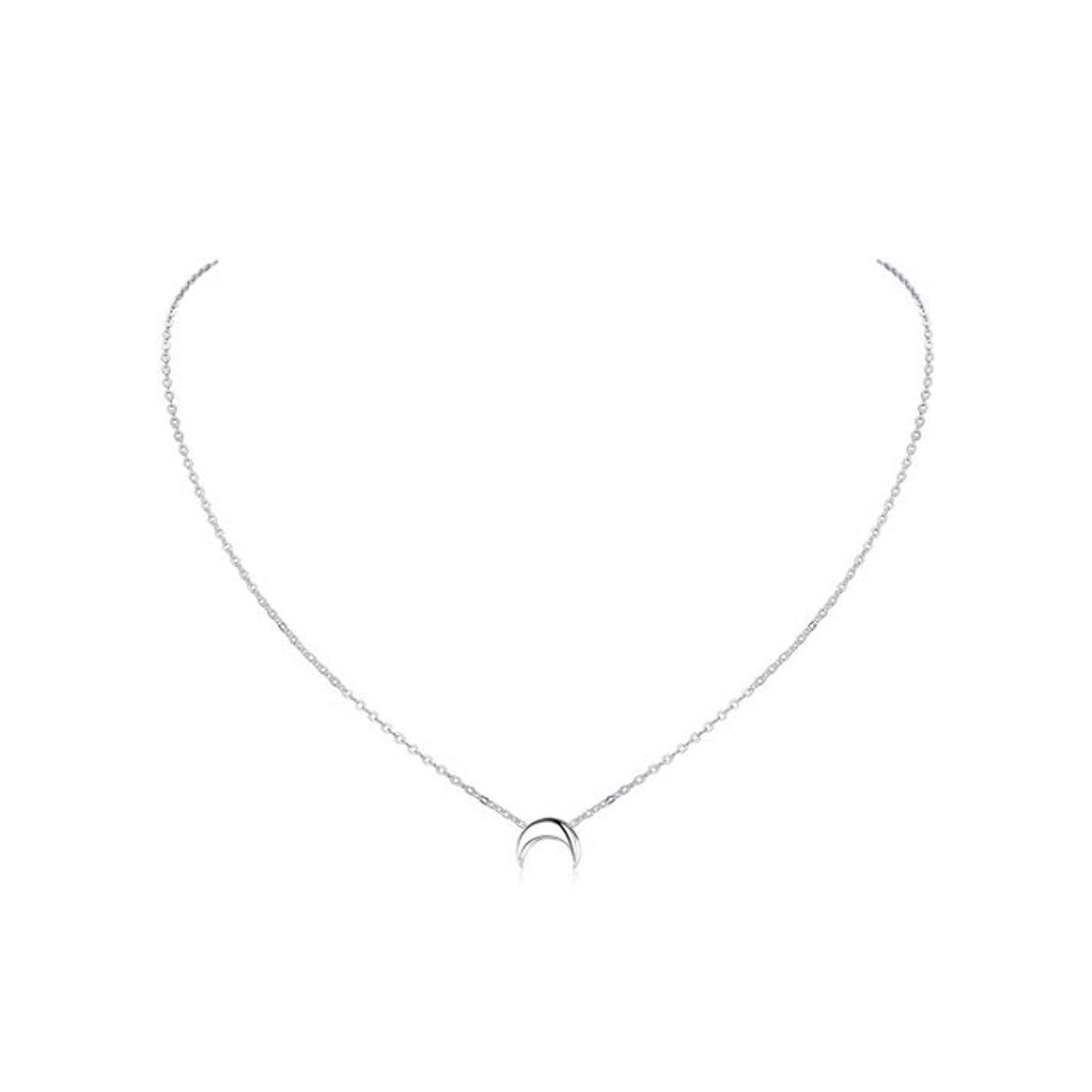 Fashion ChicSilver Luna Creciente Colgante Pequeño Plata de Ley 925 Platino Collar Cadena