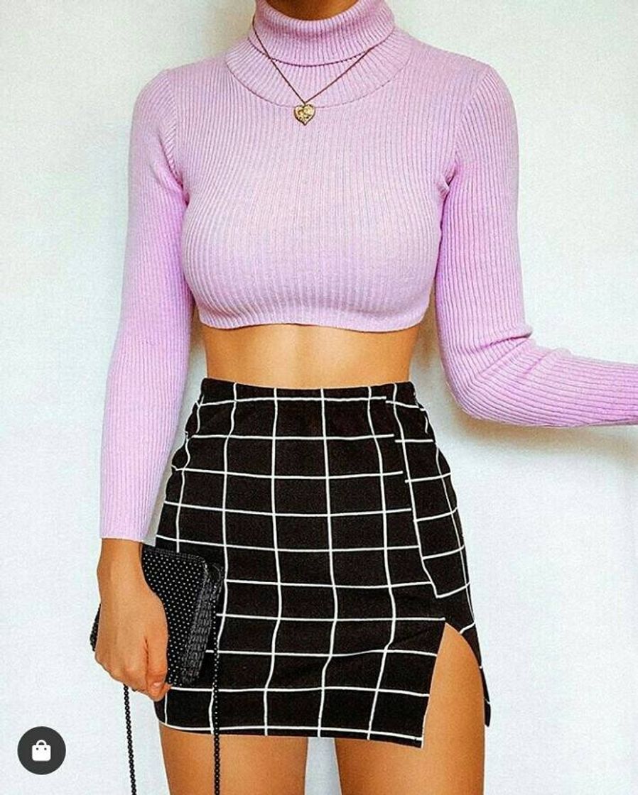 Fashion M-slit Hem Grid Skirt 