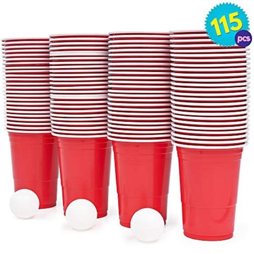 Set de Beer Pong Americano – 100 Vasos Rojos y 15 Bolas