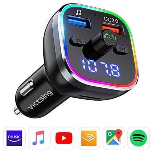 Transmisor FM Bluetooth V5.0, [RGB 7 Colores Luz de Anillo] VicTsing Manos