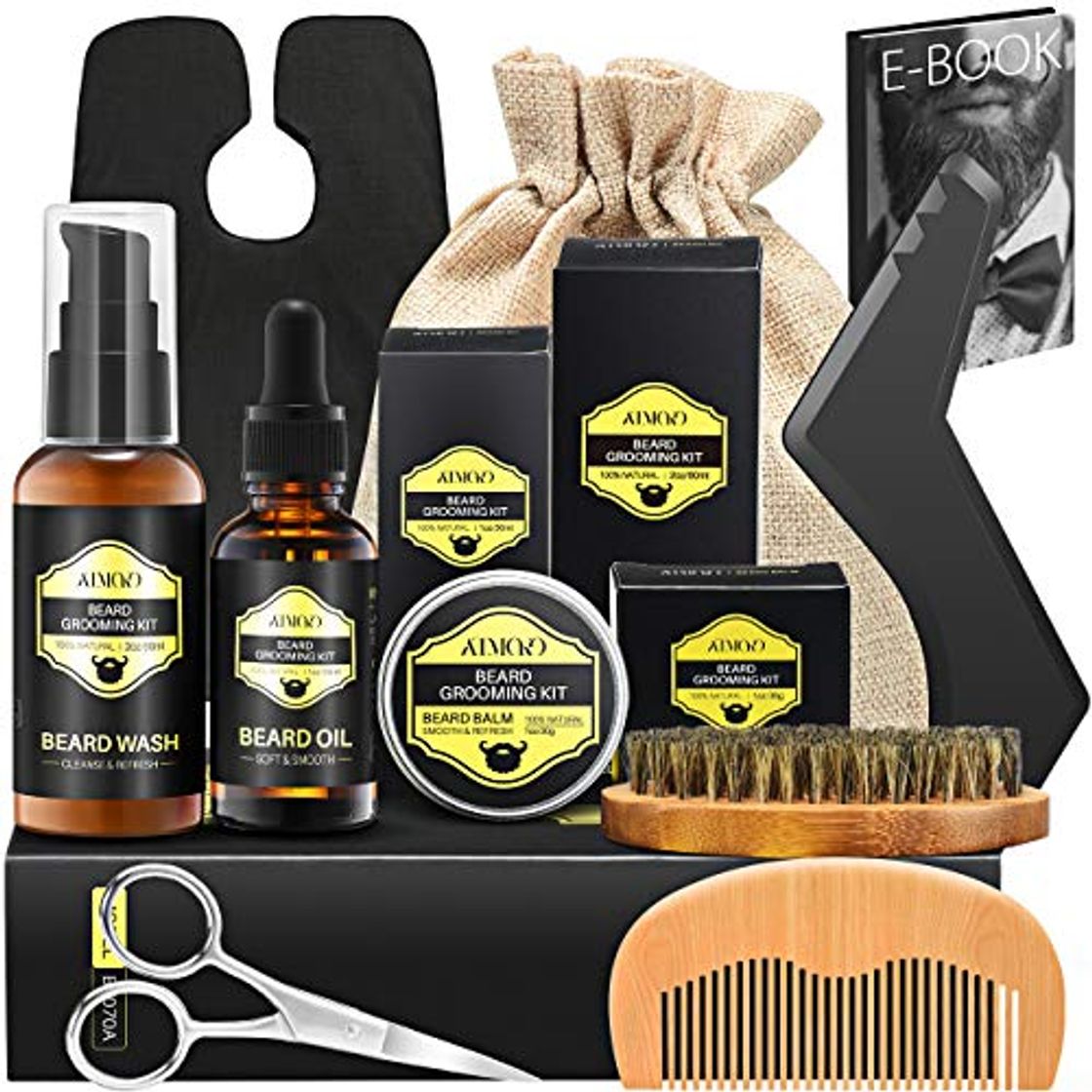 Producto Kit Cuidado Barba Hombre, ATMOKO 9PCS Barba Peine, Barba Cepillo, Barba Aceite