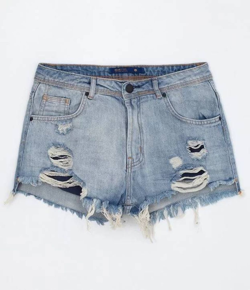 Moda Short Boyfriend com Rasgos e Puídos em Jeans Azul