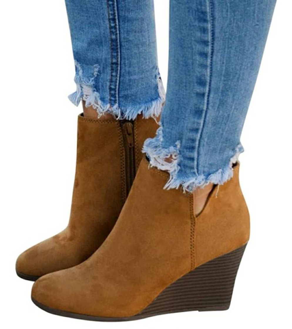 Producto Women's Wedges Ankle Booties Retro V Cutout Comfy Short Boot