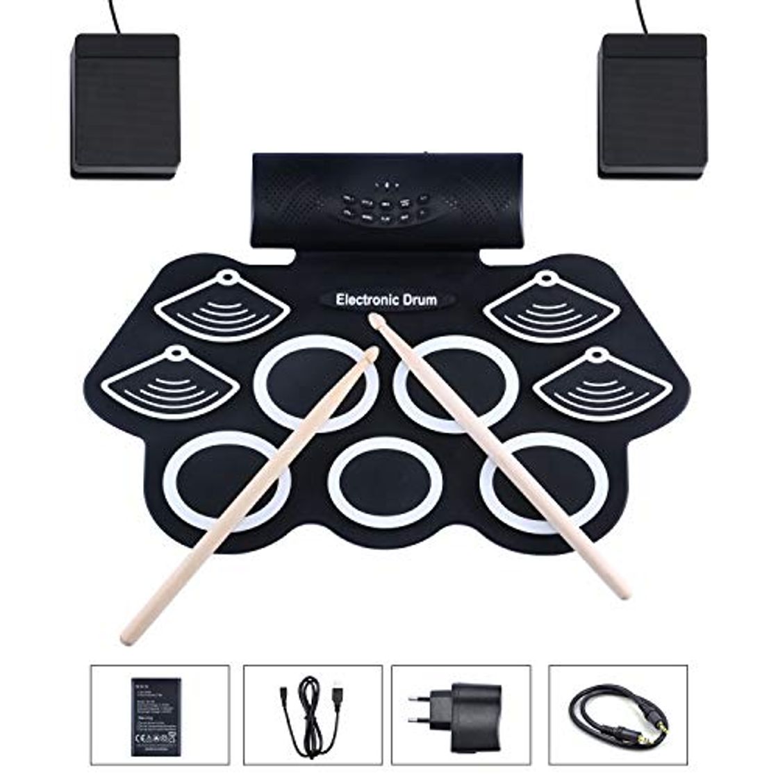 Social Asmuse Juego de Batería Electrónica Drum Kit Rolling up 9 Almohadillas Eléctrica Drum Kit de Instrumentos para Niños con Altavoz Incorporados Paltillo y Palos