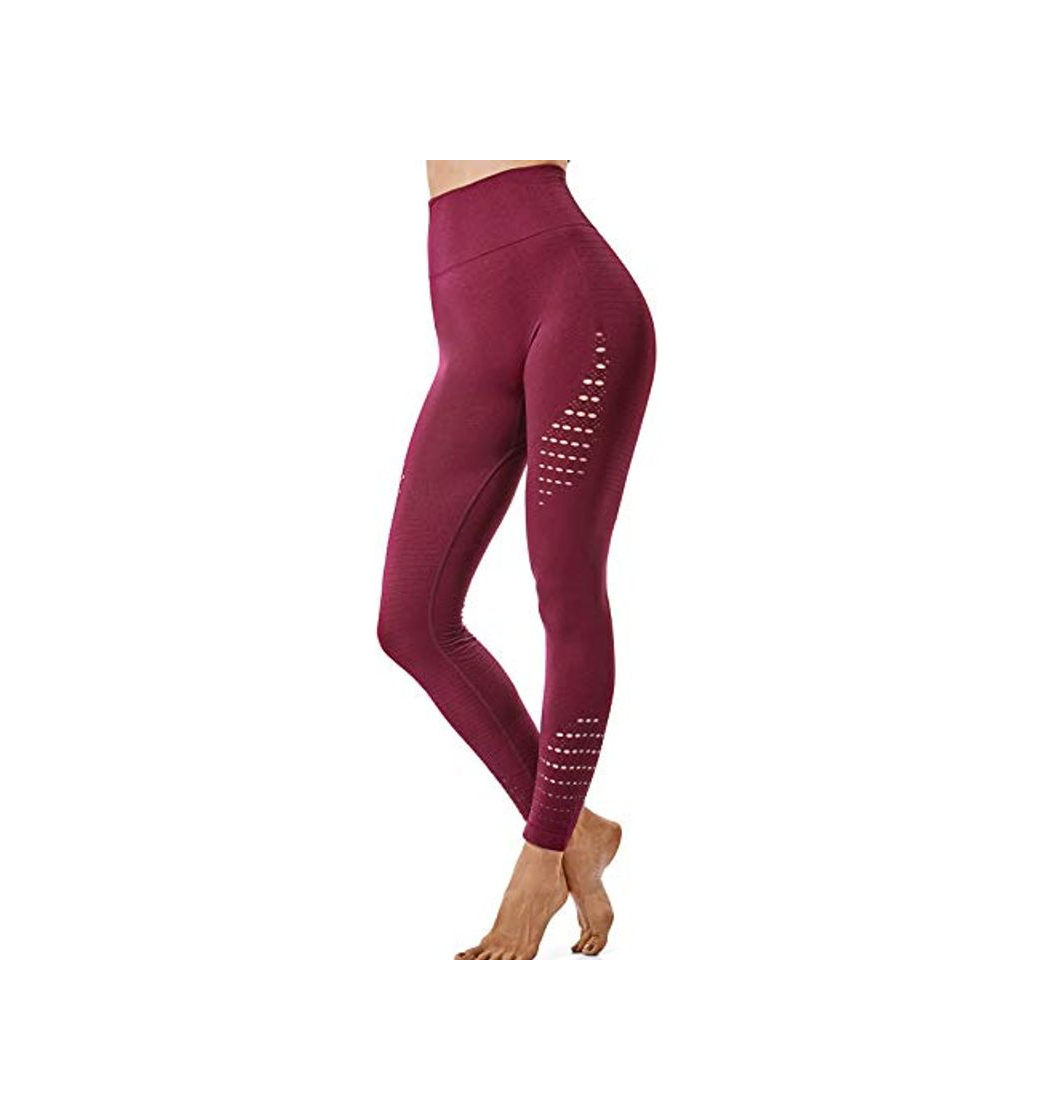 Product FITTOO Leggings Sin Costuras Corte de Malla Mujer Pantalon Deportivo Alta Cintura Yoga Elásticos Fitness Seamless #1 Rojo Small