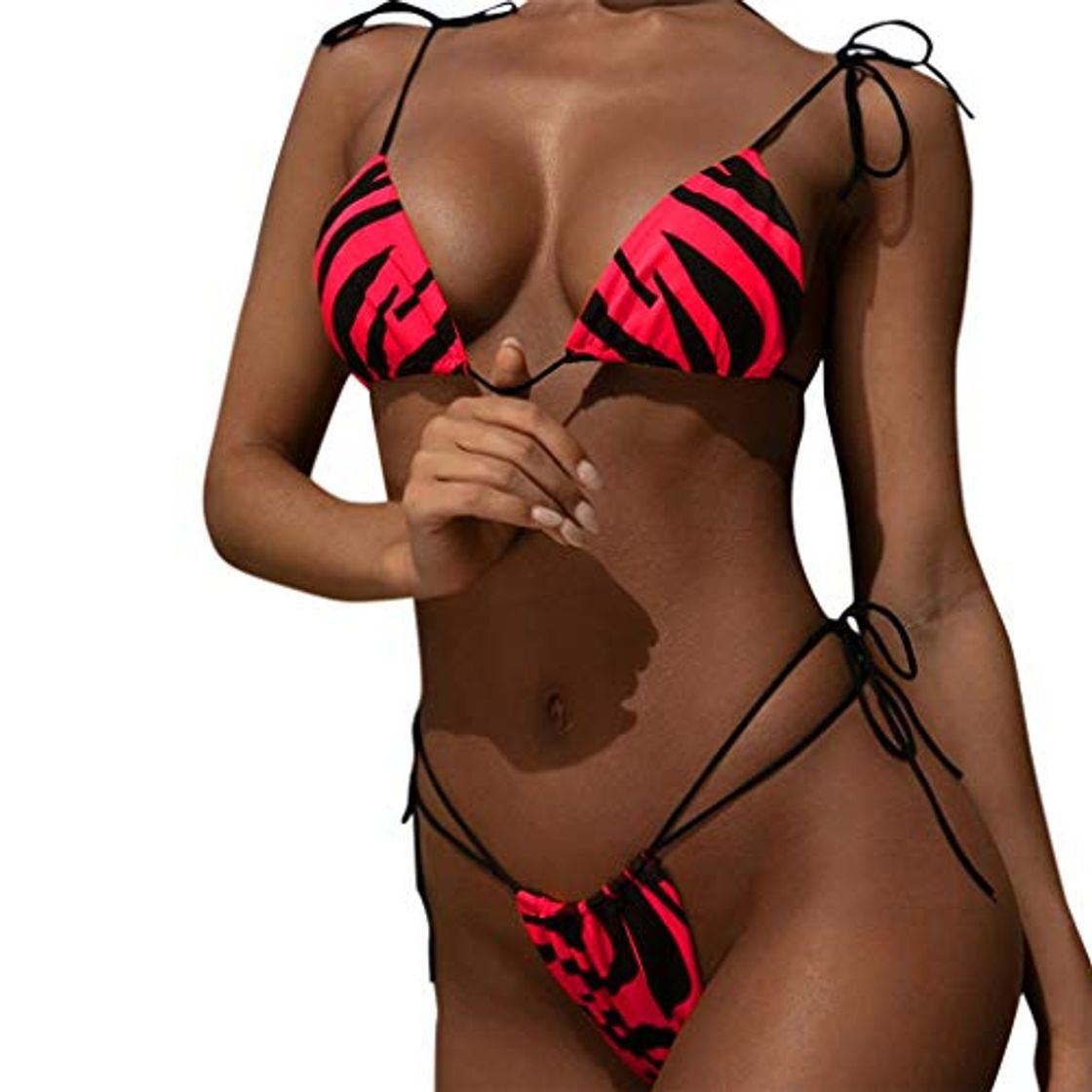 Social riou Bikinis Mujer 2019 Push up Bikini de Tres Puntos con Estampado de Cebra y Tira Mujeres Conjunto de Traje de BañO Brasileños Bañador Ropa de Dos Piezas vikinis
