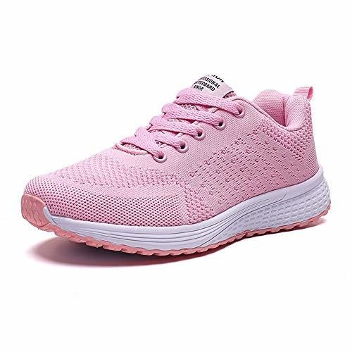 Zapatillas de Deportivos de Running para Mujer Gimnasia Ligero Sneakers Brillante Rosado