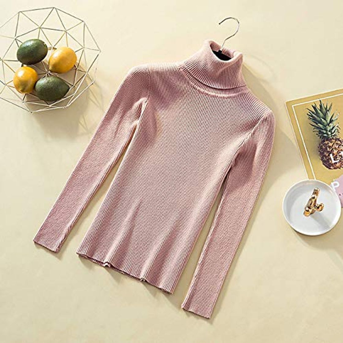 Products LFMYQ Pullover Turtleneck Sweater Women Solid Basic Slim Casual Tops Knitwear Autumn Winter Clothes Women Jumper Sweaters Pull One Size Pink