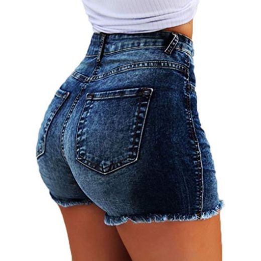 ShallGood Vaquero Mujeres De Cintura Alta con Flecos Casual Hot Jeans Denim
