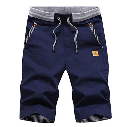 Verano Casual Pantalones Cortos de Lino de algodón sólido Suelto Hombre cordón Suave cómodo Lino Pantalones Cortos de Las Bermudas