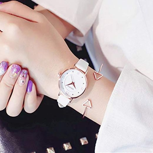 TCEPFS Women'fashion Pulsera Relojes de Pulsera 2pcs Ladies'smart Skin Strap Reloj Simple Dial Decorar Vestido Reloj Nuevo diseño Horas   Blanco