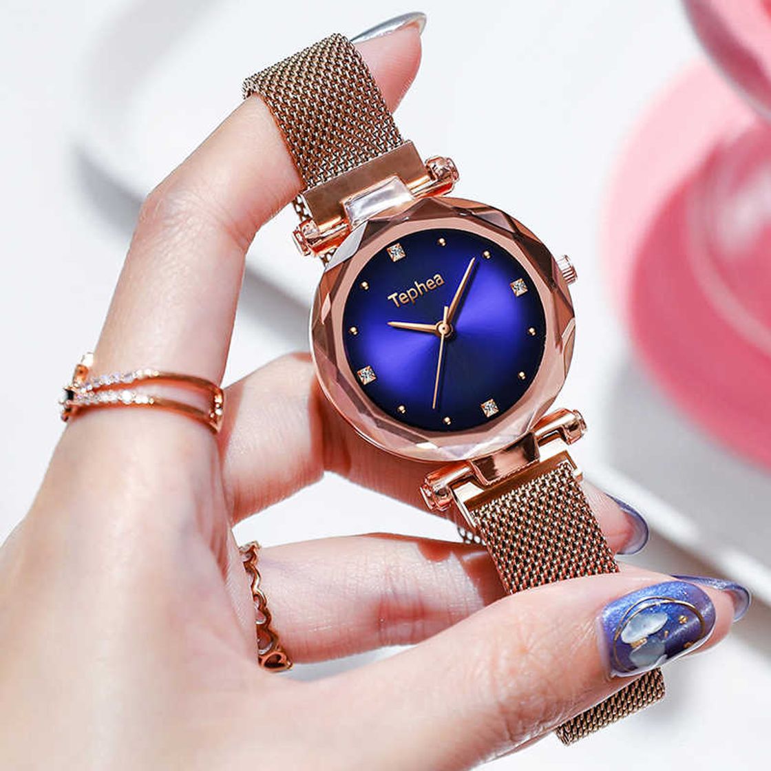 Social TCEPFS Reloj de Mujer Casual Cuero Cristal Starry Sky Dial Relojes de Pulsera de Cuarzo Reloj de Mujer Regalo   Rosa