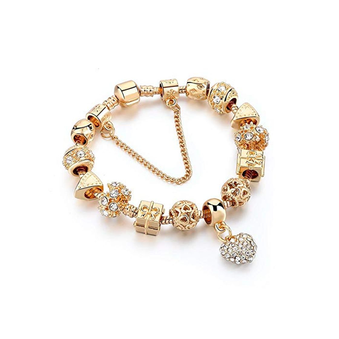 Fashion CHEMOXING Joyería de Moda Pulseras con dijes de corazón para Mujeres Cuentas de Cristal Pulseras de Oro Brazaletes para Pulseira Femenina