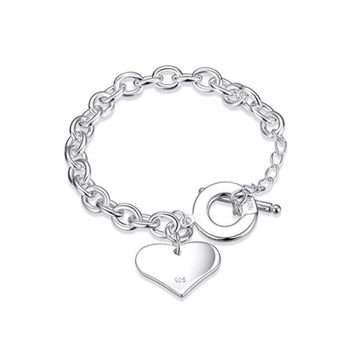 NOBRAND Lekani Fashion Smooth Love Heart Charm Bracelet para Mujer 925 Pulseras de Plata esterlina Pulsera de Cadena de Mano Femenina Pulseira