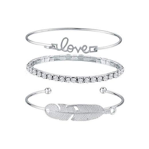 ABDYTE Feminine Feather Love Crystal Pulseras Y Brazaletes Fashion Silve Color   Bangle For Women Gift Brazalete Pulseira Feminina