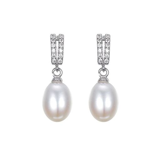 MU & Nin blanco chapado en oro plata de ley 925 circonitas cúbicas AAA 10 mm Akoya blanco crema pendientes de gota agua perla cultivada infinity novia joyas