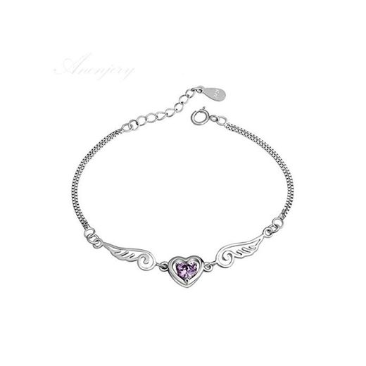 Nobrand 925 Sterling Silver Zircon Angel Wings Lovers Pulsera Brazaletes para Mujer Plata 925 Joyas Pulseira Feminina 20cm