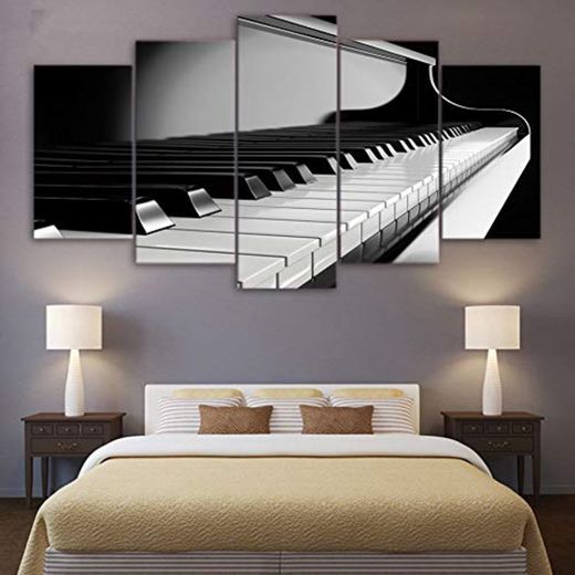 Quadro su tela Quadro Poster modulare Quadro 5 Tasti di pianoforte Pannello Musica HD Stampato Immagini moderne Decorazioni per la casa Soggiorno （Incorniciato）