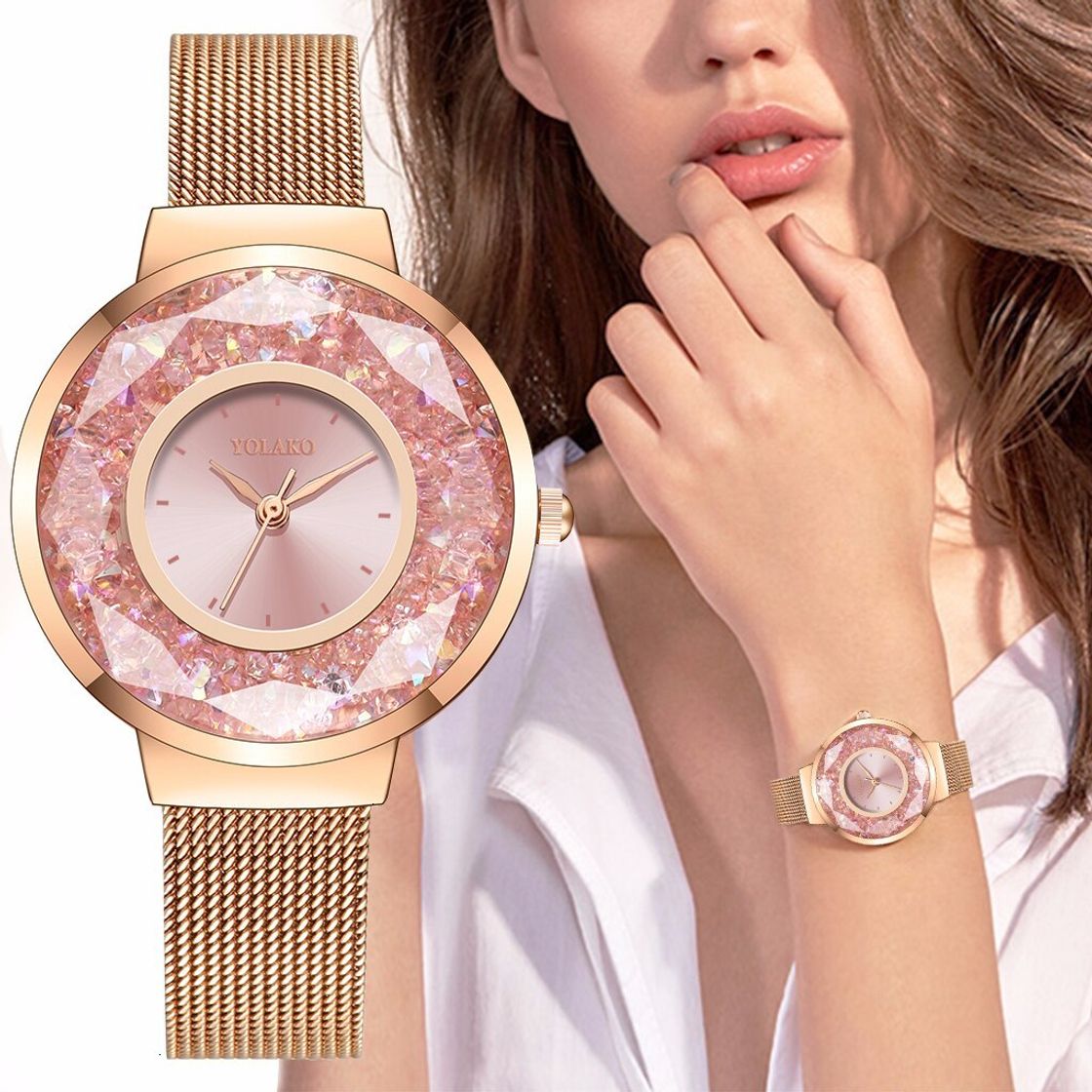 Producto SWJM Crystal Ladies Leather Belt Watch Womens Fashion Quartz Clock Ladies Wristwatch Diamond Relogio Feminino Rose