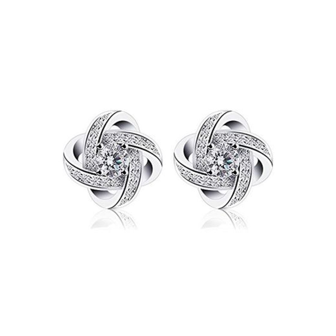 Fashion B.Catcher Pendientes de Plata de Ley 925 Doble Estrella mujer Elegante Blanco Brillante Circonita