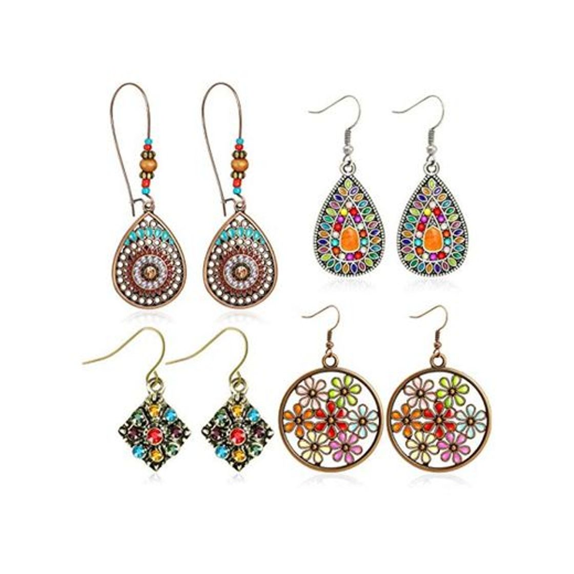 Producto 4 Pares Bohemio Pendientes Colgantes de la Vendimia Pendientes de Diamantes de