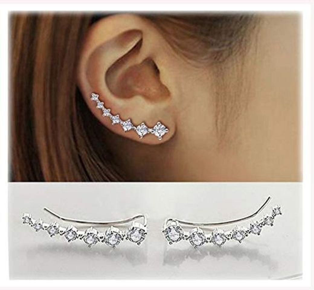 Moda 7 Cristales Ear Cuffs Hoop Climber S925 Sterling Pendientes de plata Pendiente