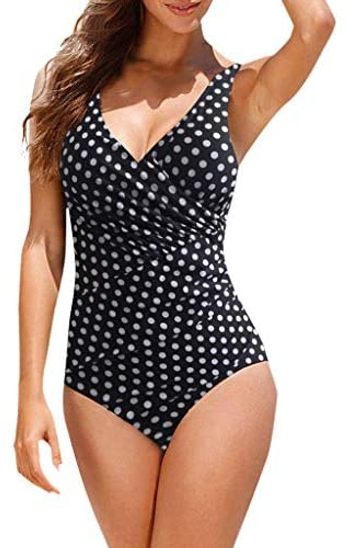 Social Overdose Traje De BañO para Mujer con Relleno Push Up Estampado Moda Una Pieza Ropa De Playa Monokini BañAdor Deportivo Vintage Verano Tallas Grandes 5XL