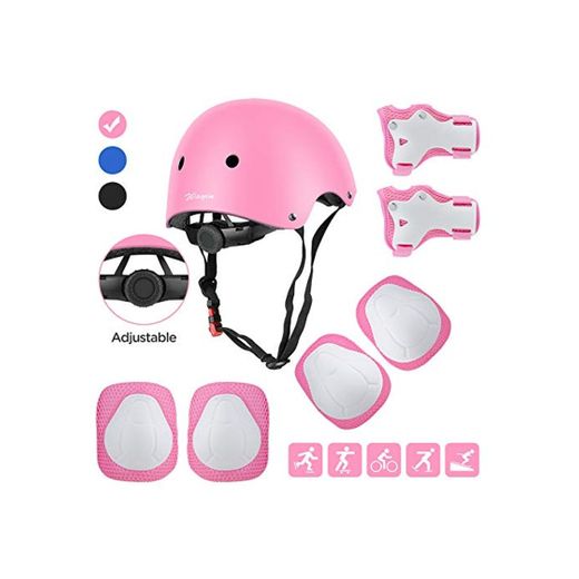 Wayin Casco Infantil, Protecciones Patines Niña Rodilleras y Cascos Ajustable Coderas para