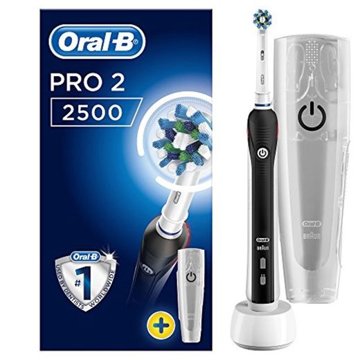 Oral-B Pro 2 2500 CrossAction - Cepillo de dientes eléctrico recargable por Braun, 1 mango negro, 2 modos don Douceur, 1 cabezal