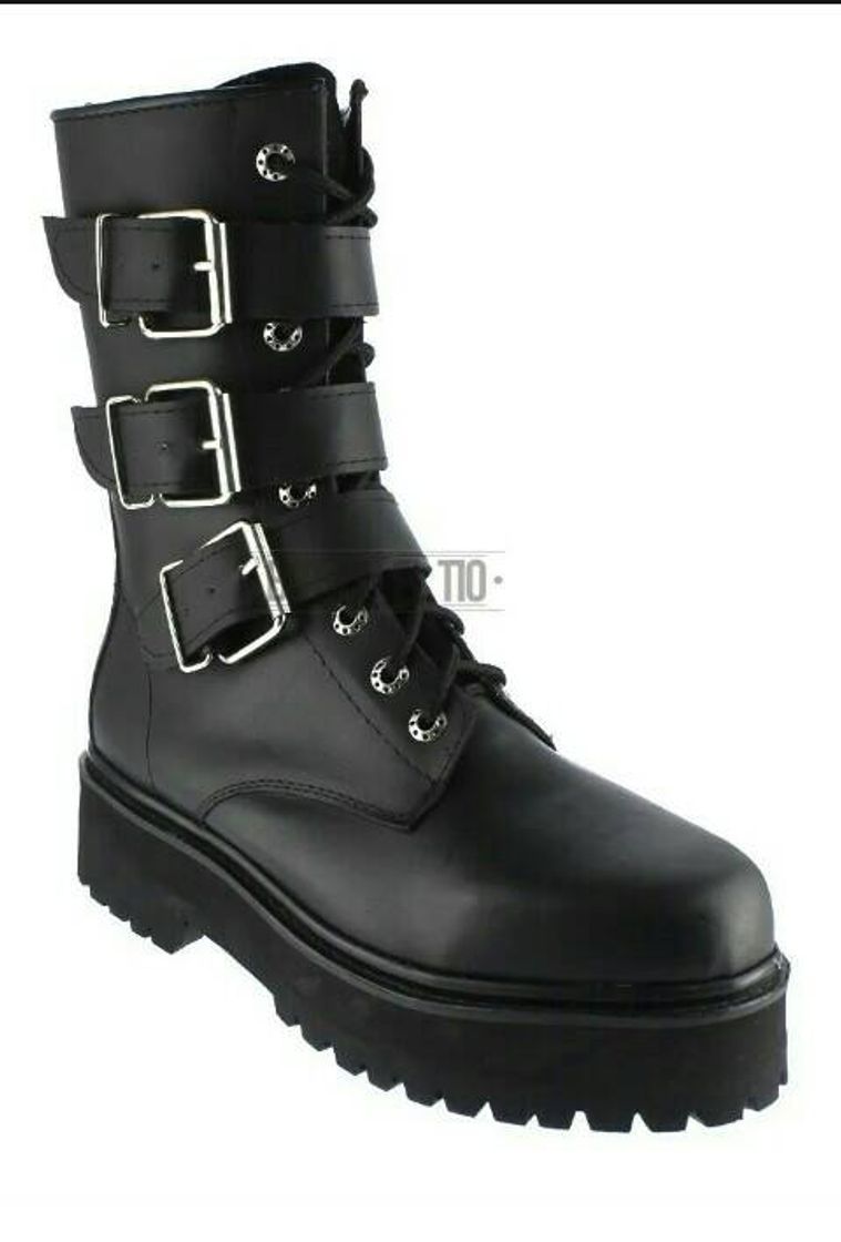 Moda Botas Dark Gotica Piel Corta 3 Hebillas 10 Hojillos Metalera