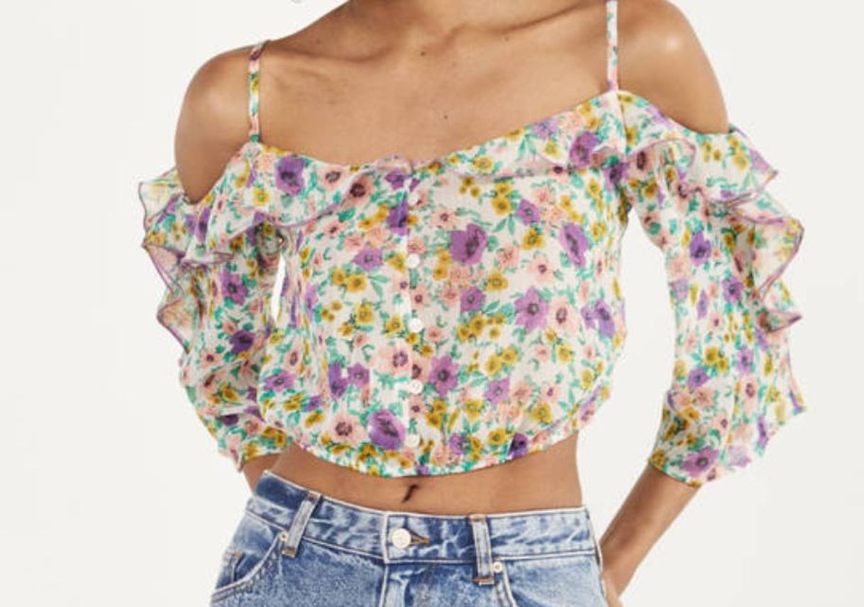 Fashion Blusa Mesonera de flores Bershka🌺🌸 