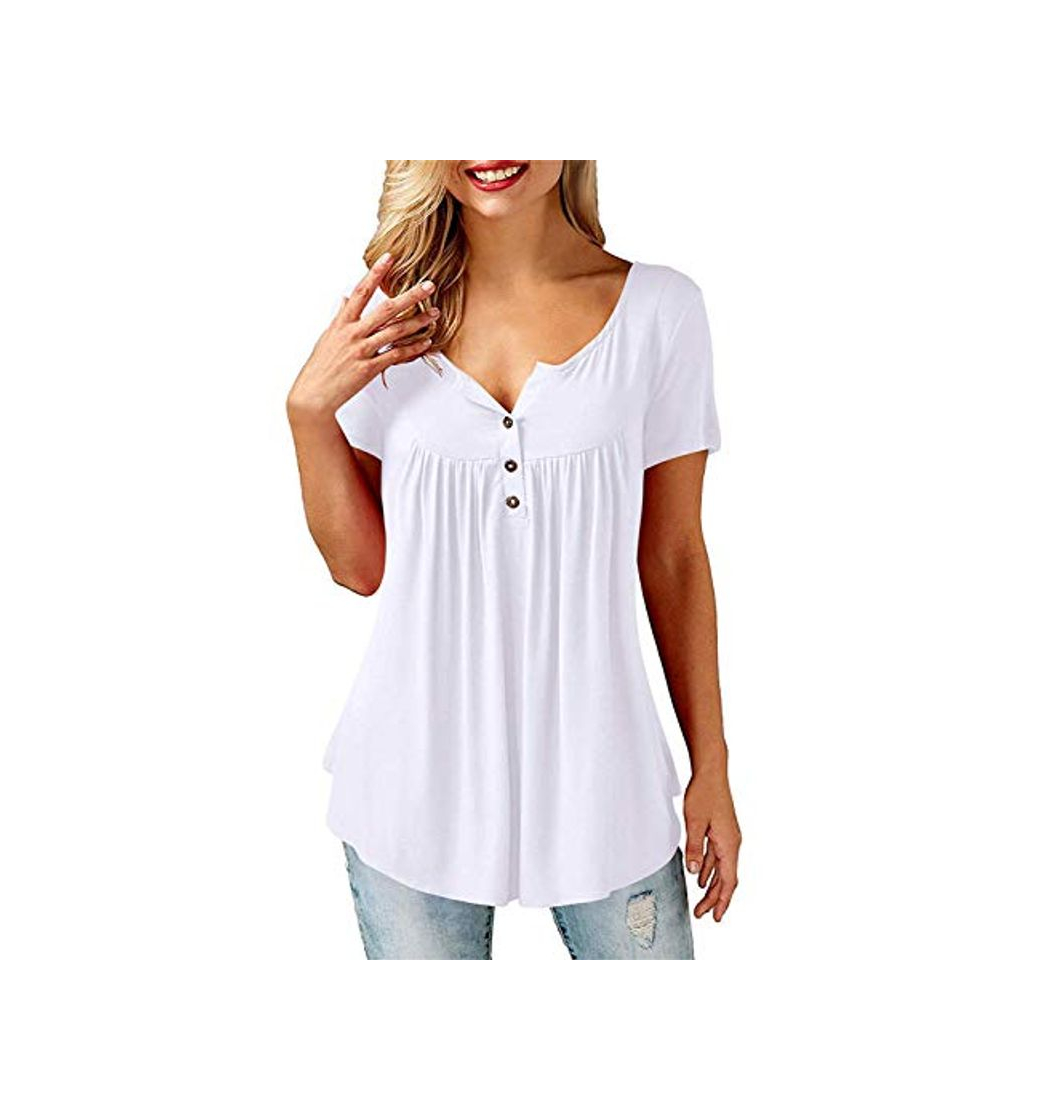 Moda UMIPUBO Bluas de Mujer Camisa Algodón Blusa Mujer Elegante Manga Corta Camisa