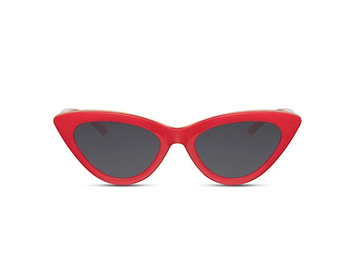 Producto Cheapass Gafas de Sol Exclusivas Diseño Ojo de Gato Moderno con Barra Dorada Pequeña Montura Roja y Lentes Oscuras UV400 Mujer