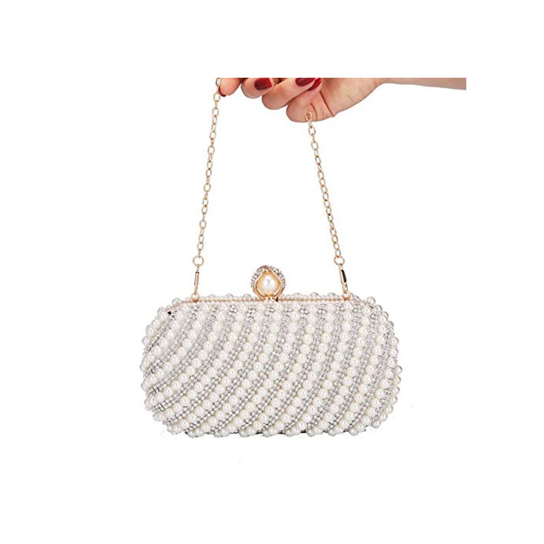 Moda JIAJIA Perla De Imitación De Rayas Rhinestone Plaza Embragues Bolsas Fiesta Banquete Boda Novia Dama De Honor Bolsos De Noche De La Cadena De Hombro Bolsos Monedero para Las Mujeres bril